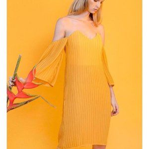 Elliatt Marigold Pleated Off-the-shoulder Dress